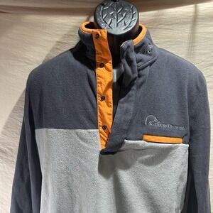 Ducks Unlimited Mens Medium Fleece Pullover Gray Orange Colorblock Quarter Snap